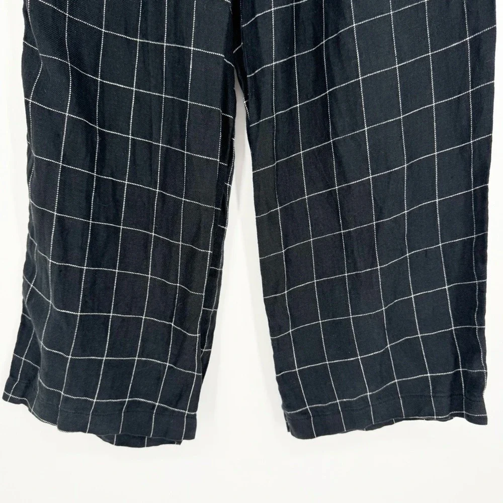 REFORMATION High Rise Windowpane Plaid Linen Trousers Black/White Size S Office
